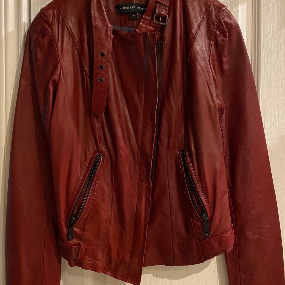 Women’s red leather jacket